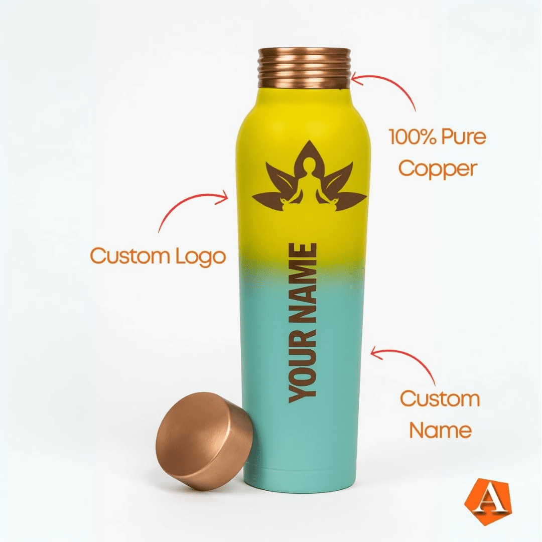 Pure Copper Water Bottle – Custom Name | Valentine Gift, Best Gift for Brother, Best Friends & Friendship Day - Adroit India
