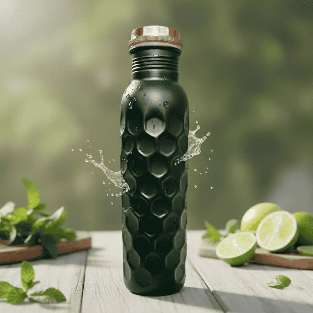Amrit Forest Green Honeycomb Pure Copper Water Bottle | BIS Certified Detox Bottle – Adroit India - Adroit India